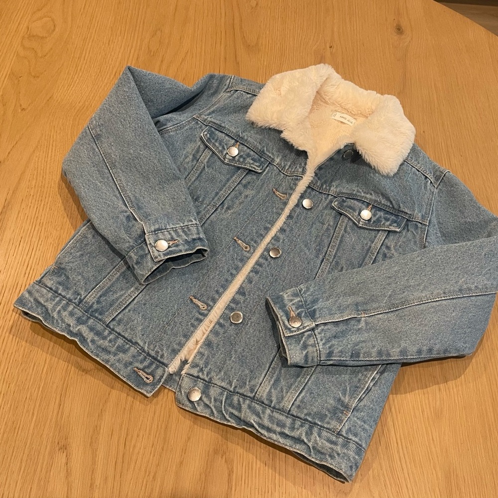 Mango Kids Blue Denim Jacket with Cream Collar